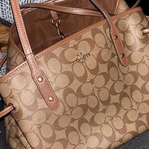 Vintage Coach Brown Signature Tote with Leather Accents
